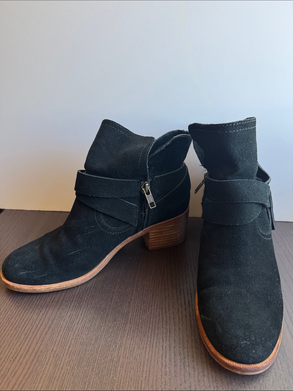 UGG  Black Suede Ankle Boots with Low Block Heel